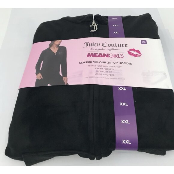 WOMEN'S Size XXL 2XL JUICY COUTURE LA MEAN GIRLS VELOUR FULL ZIP HOODIE JACKET - Picture 1 of 7
